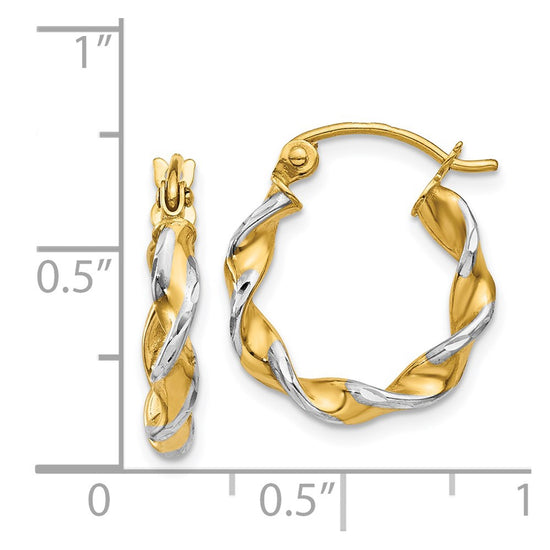 2.75mm Gold & Rhodium Twisted Polished Hoop Earrings