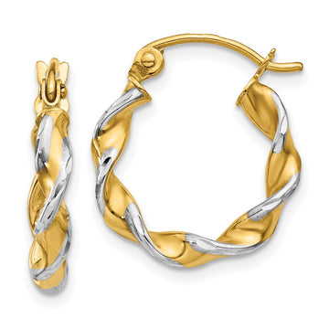 14k w/ White Rhodium Polished 2.75mm Fancy Twisted Hoop Earrings