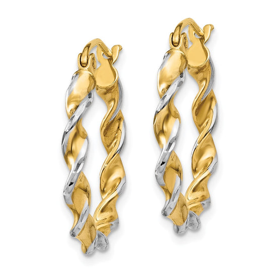 2.75mm Gold & Rhodium Twisted Polished Hoop Earrings