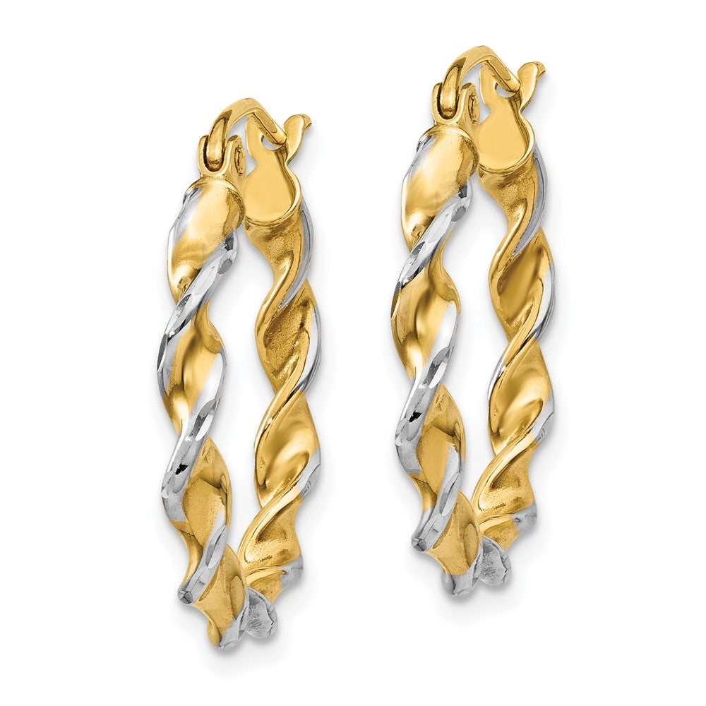 2.75mm Gold & Rhodium Twisted Polished Hoop Earrings