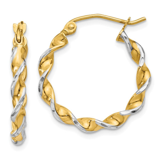 2.75mm Gold & Rhodium Twisted Polished Hoop Earrings