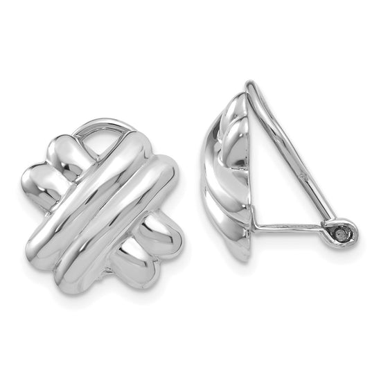 14k White Gold 14mm Polished X Omega Back Non-pierced Earrings