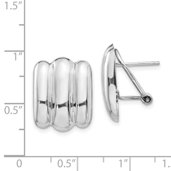 14k White Gold 15x19mm Polished Ribbed Fancy Omega Back Post Earrings