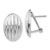 14k White Gold 14x19mm Oval Polished Fancy Ribbed Omega Back Post Earrings
