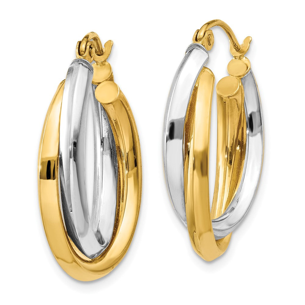 Gold Two-tone Twisted Oval Tube Hoop Earrings