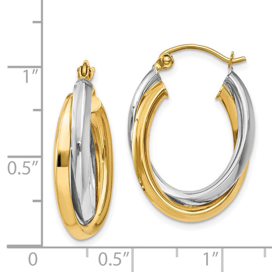 Gold Two-tone Twisted Oval Tube Hoop Earrings