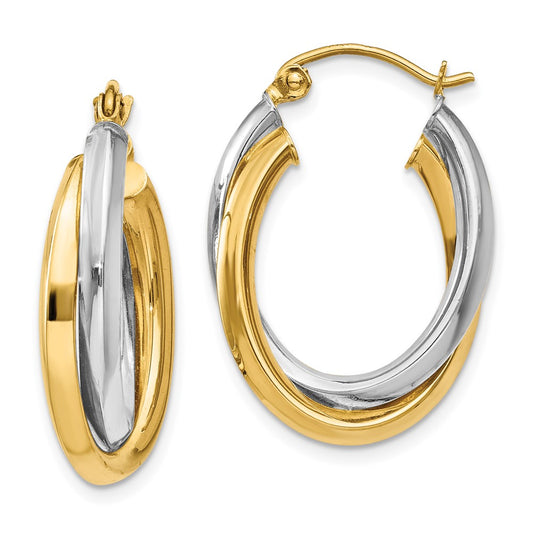 Gold Two-tone Twisted Oval Tube Hoop Earrings