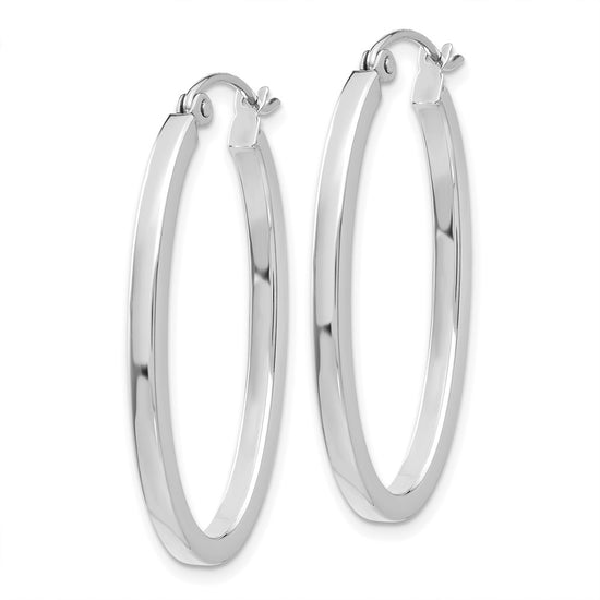 Gold Polished Square Tube Oval Hoop Earrings