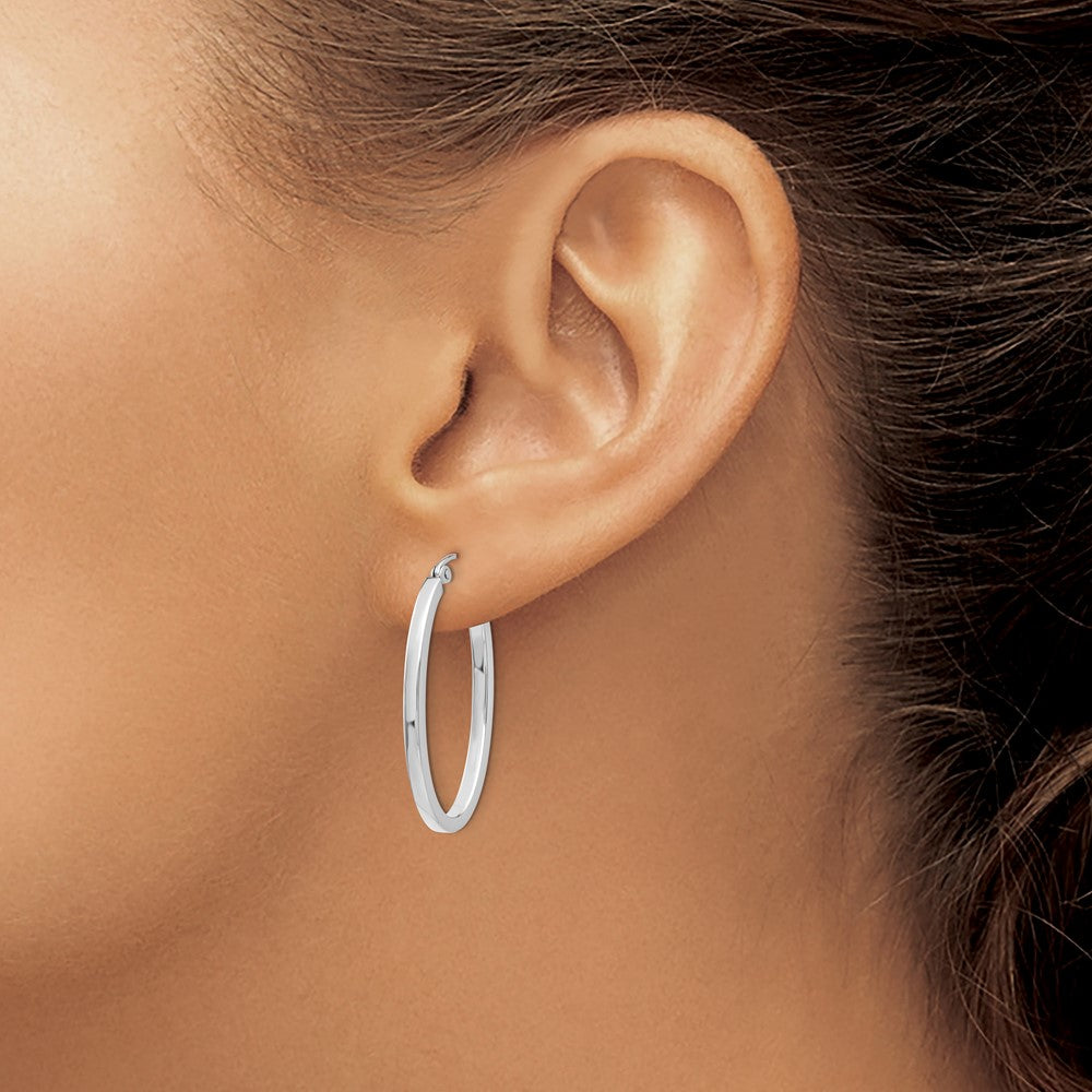 Gold Polished Square Tube Oval Hoop Earrings