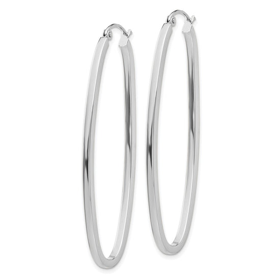 14k White Gold 2x53mm Large Oval Tube Hoop Earrings