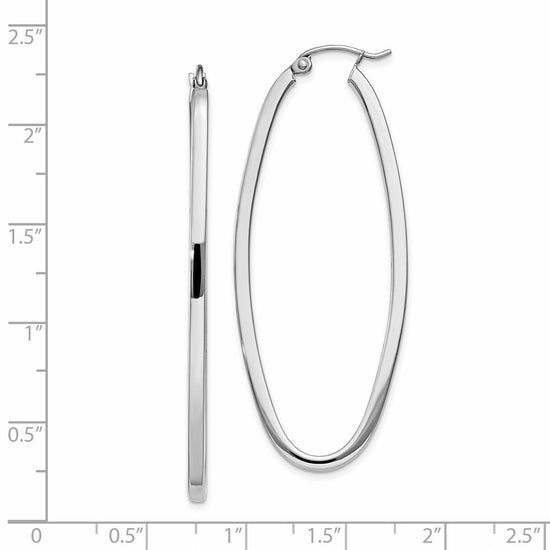 14k White Gold 2x53mm Large Oval Tube Hoop Earrings