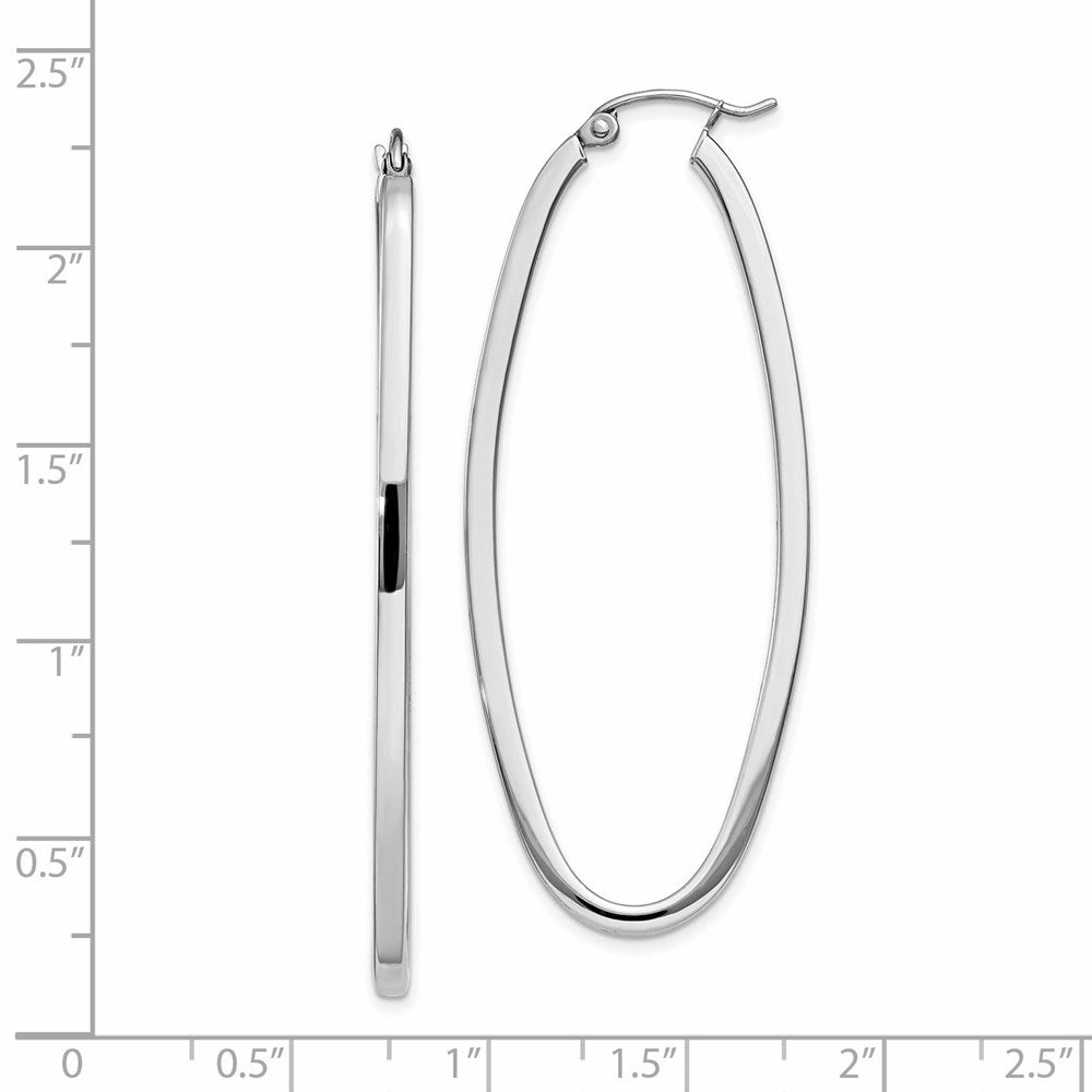 14k White Gold 2x53mm Large Oval Tube Hoop Earrings
