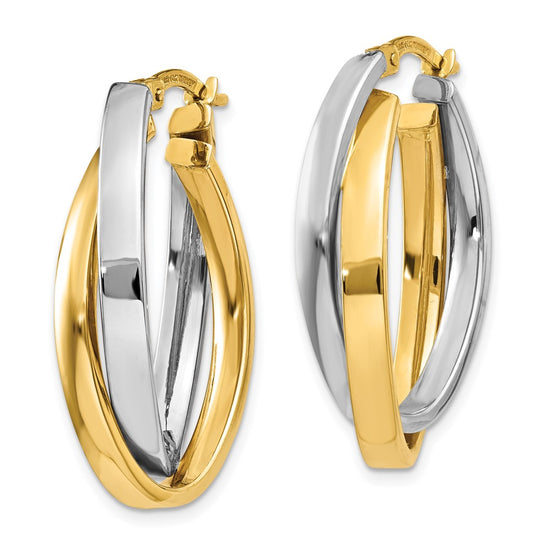 14K Two-tone Oval Hoop Earrings