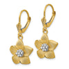14K and White Rhodium Satin Diamond-cut Large Plumeria Dangle Leverback Earrings