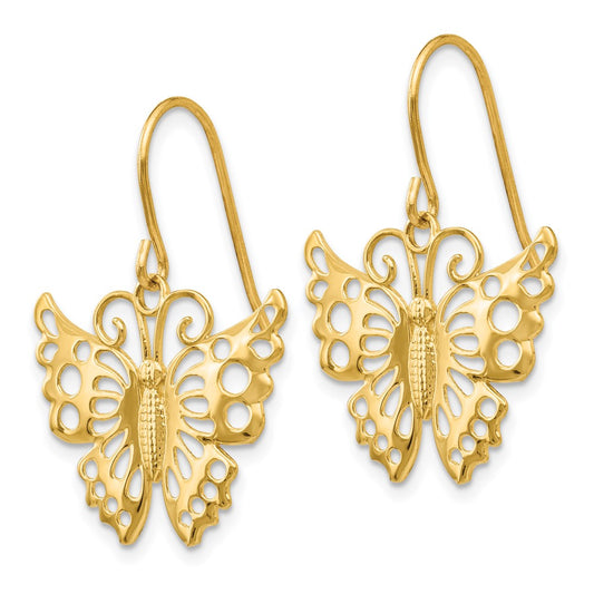 14k Cut-out Butterfly Dangle French Hook Earrings