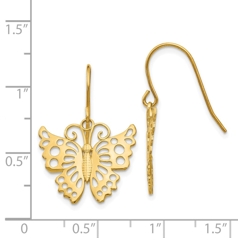 14k Cut-out Butterfly Dangle French Hook Earrings
