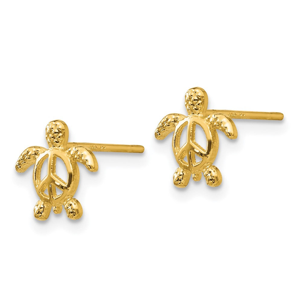 14k Peace Symbol Turtle Post Earrings