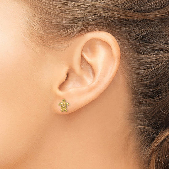 14k Peace Symbol Turtle Post Earrings