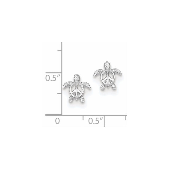 14k White Gold Peace Symbol Turtle Post Earrings