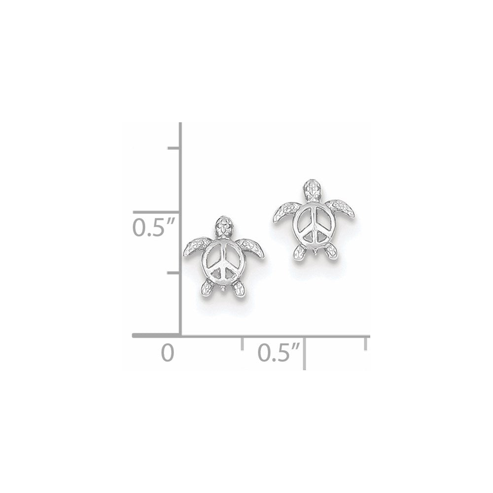 14k White Gold Peace Symbol Turtle Post Earrings