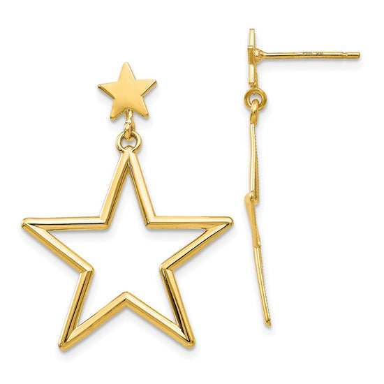 14k Open Star Dangle Post Earrings