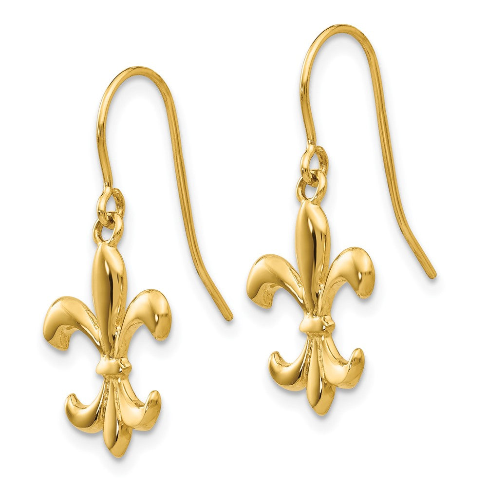 14k Polished Fleur de lis Dangle French Hook Earrings