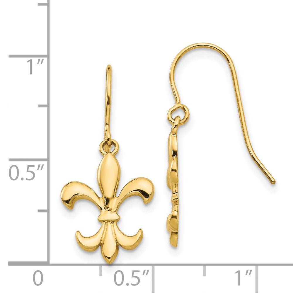 14k Polished Fleur de lis Dangle French Hook Earrings