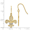 14k and White Rhodium Filigree Fleur de lis Dangle French Hook Earrings