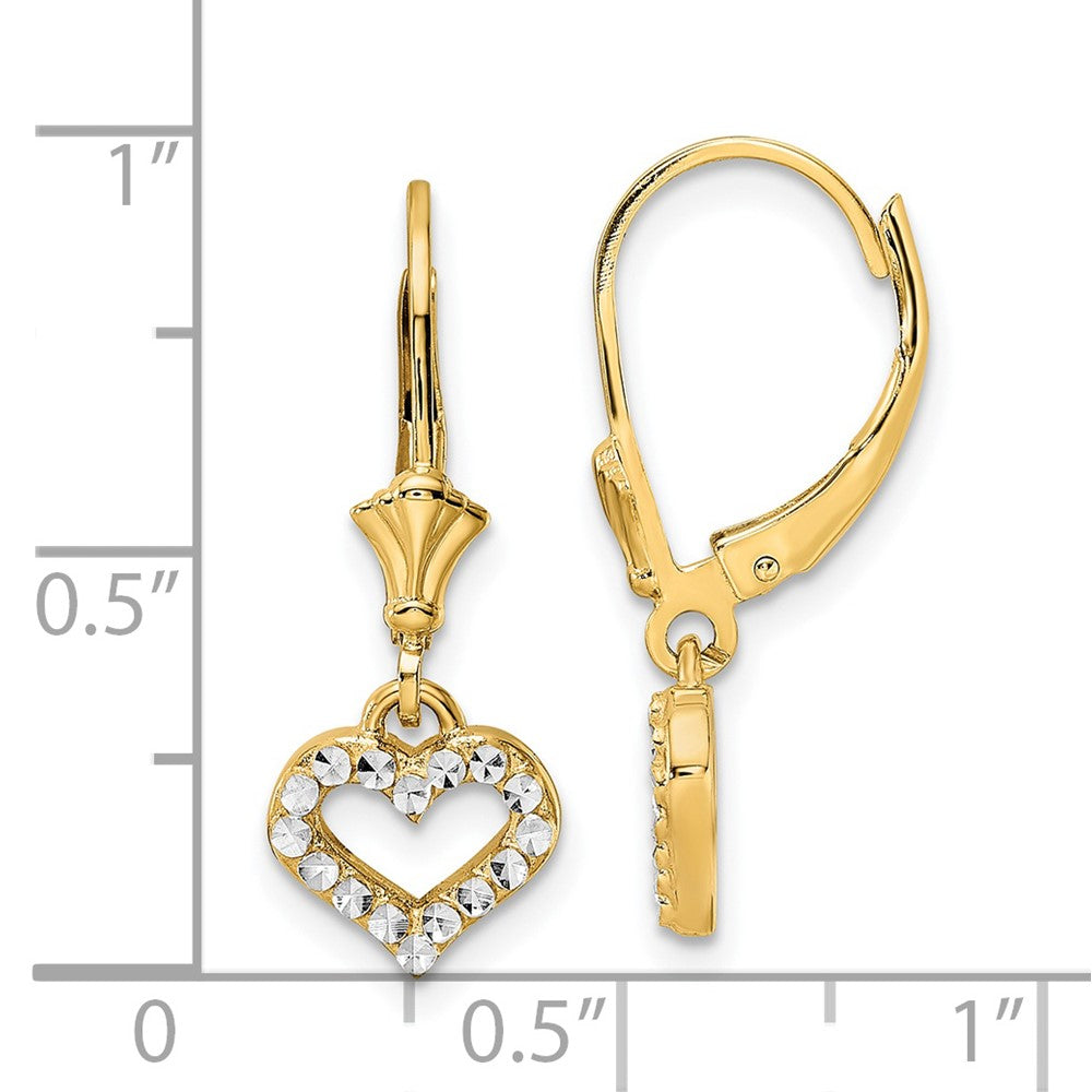 14k and White Rhodium Diamond-cut Open Heart Leverback Earrings