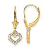 14k and White Rhodium Diamond-cut Open Heart Leverback Earrings