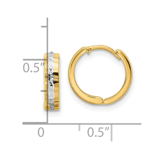14k w/Rhodium Diamond-cut 3x12mm Hinged Hoop Earrings