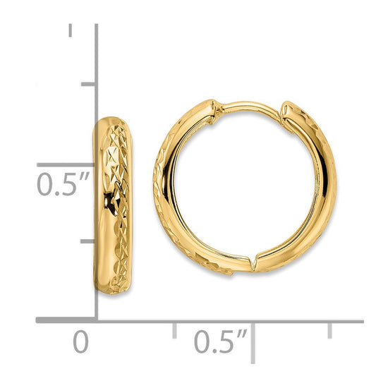 14k Polished Textured 3x15mm Hinged Hoop Earrings
