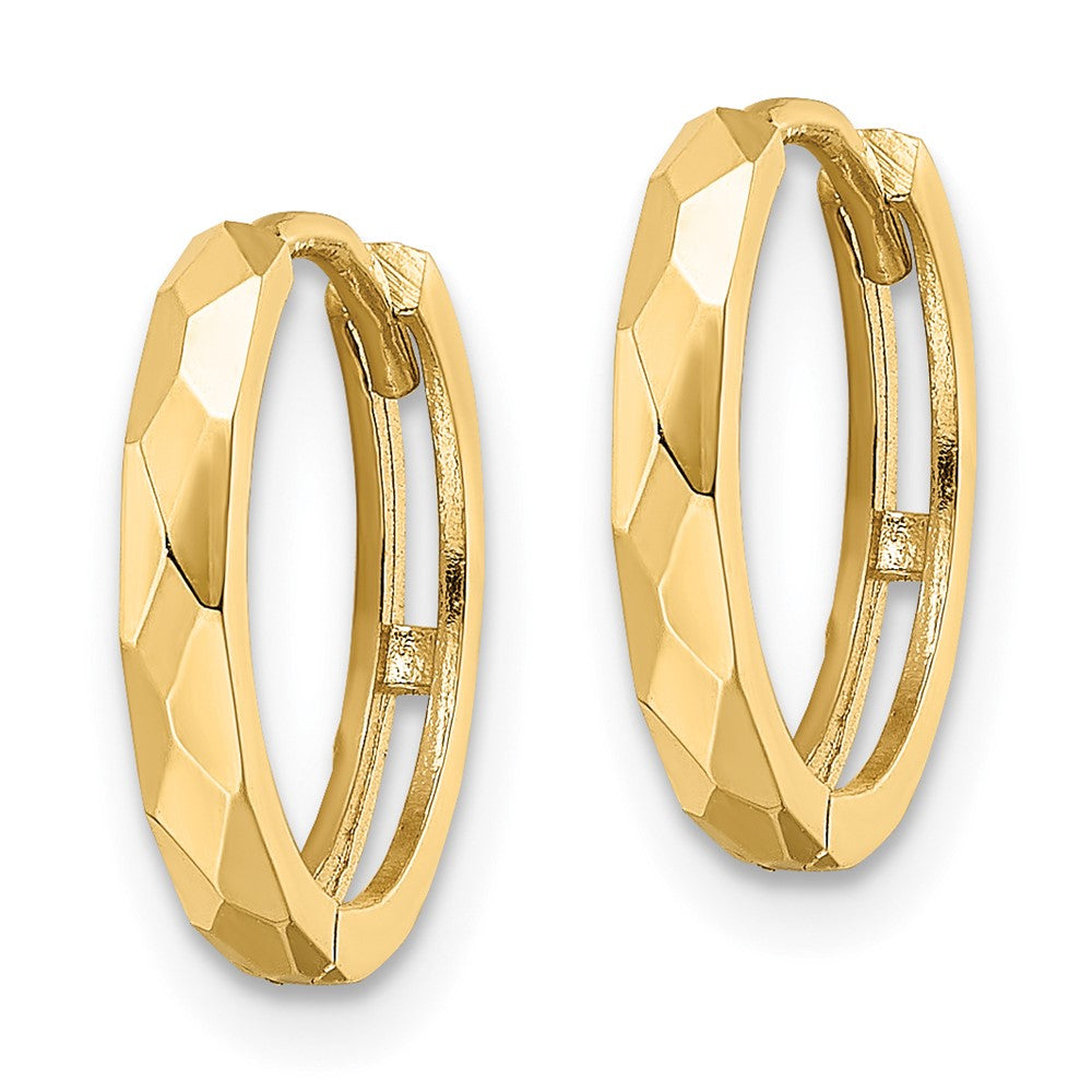 Gold Diamond-cut Circle Hinged Hoop Earrings