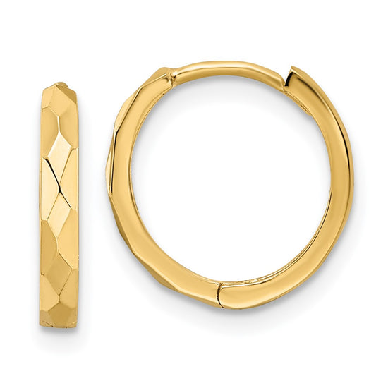 Gold Diamond-cut Circle Hinged Hoop Earrings