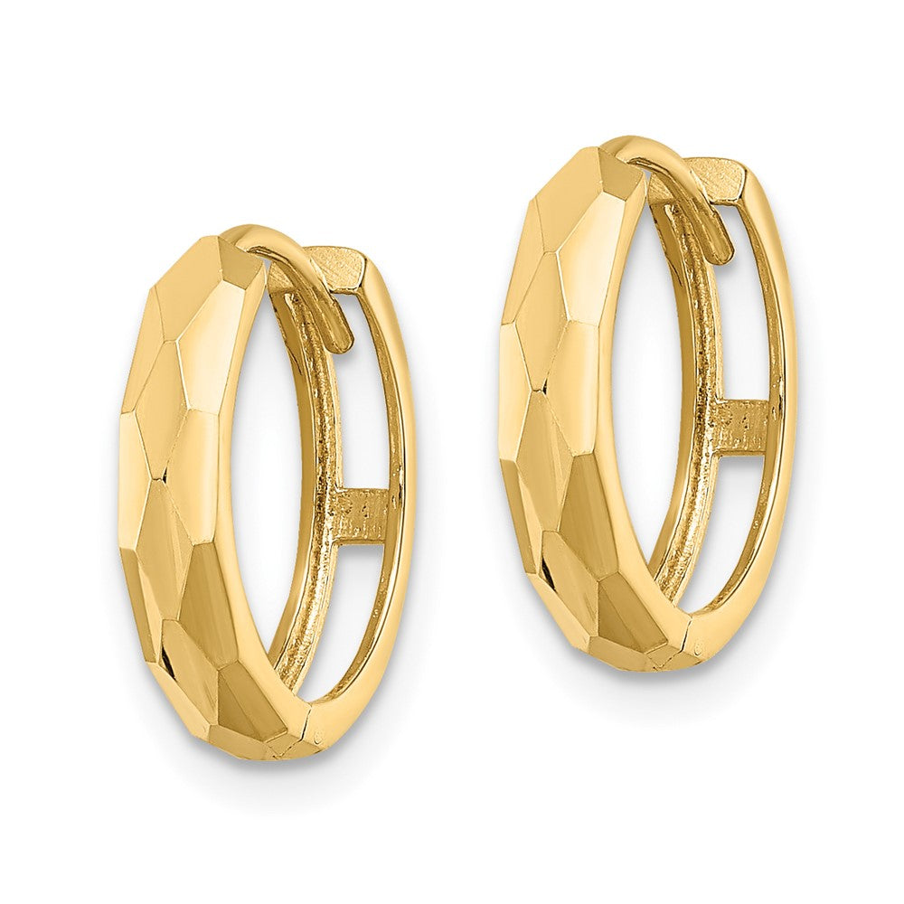 Gold Diamond-cut Circle Hinged Hoop Earrings