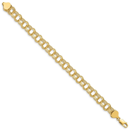 14k 8.5mm Solid Triple Link 8 inch Charm Bracelet