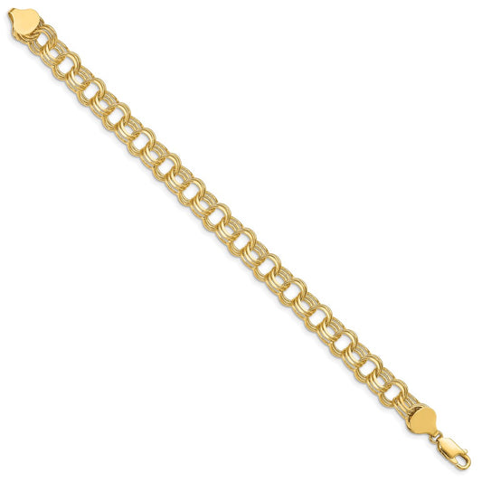 14k 8.5mm Solid Triple Link 8 inch Charm Bracelet