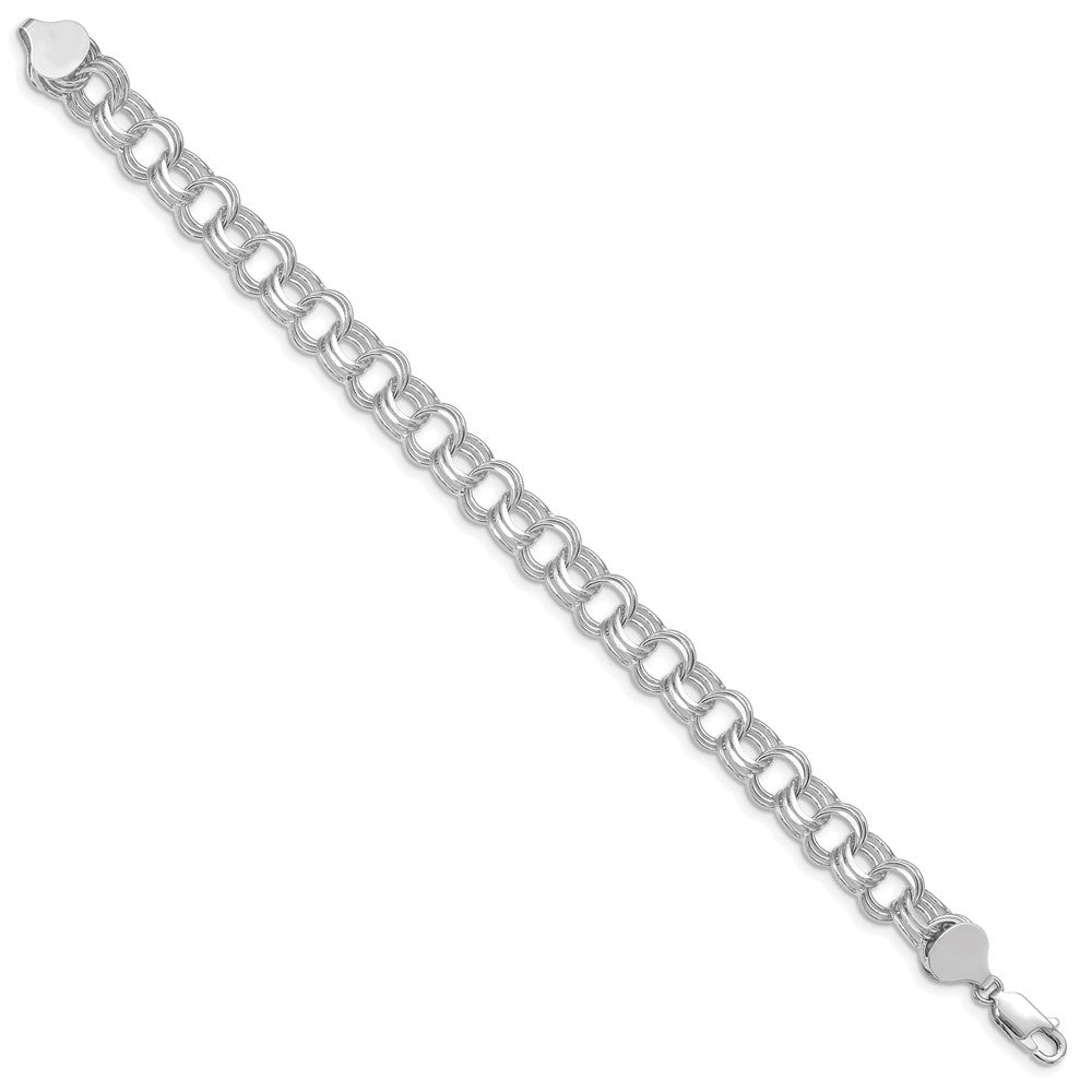 14k White Gold 8.5mm Solid Triple Link 7 inch Charm Bracelet