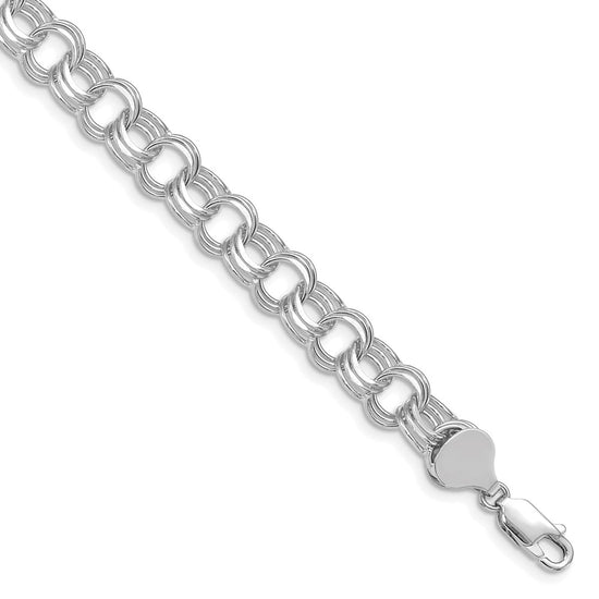 14k White Gold 8.5mm Solid Triple Link 7 inch Charm Bracelet