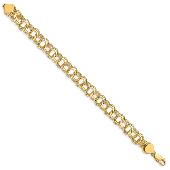 14k 9mm Solid Triple Link 8 inch Charm Bracelet