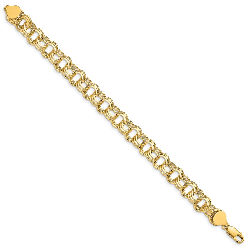 14k 9mm Solid Triple Link 8 inch Charm Bracelet