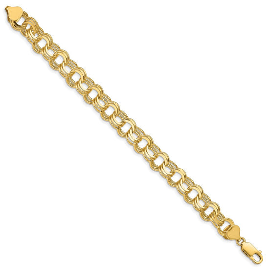 14k 9.5mm Solid Triple Link 8 inch Charm Bracelet