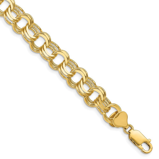 14k 9.5mm Solid Triple Link 8 inch Charm Bracelet