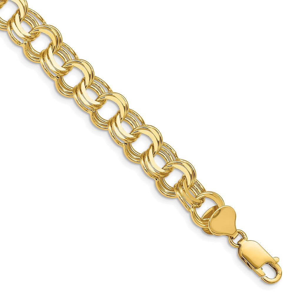 14k 9.5mm Solid Triple Link 8 inch Charm Bracelet