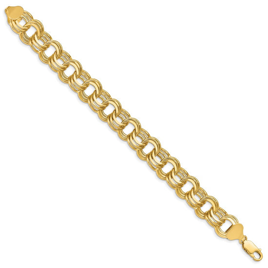 14k 14mm Solid Triple Link 8.5 inch Charm Bracelet