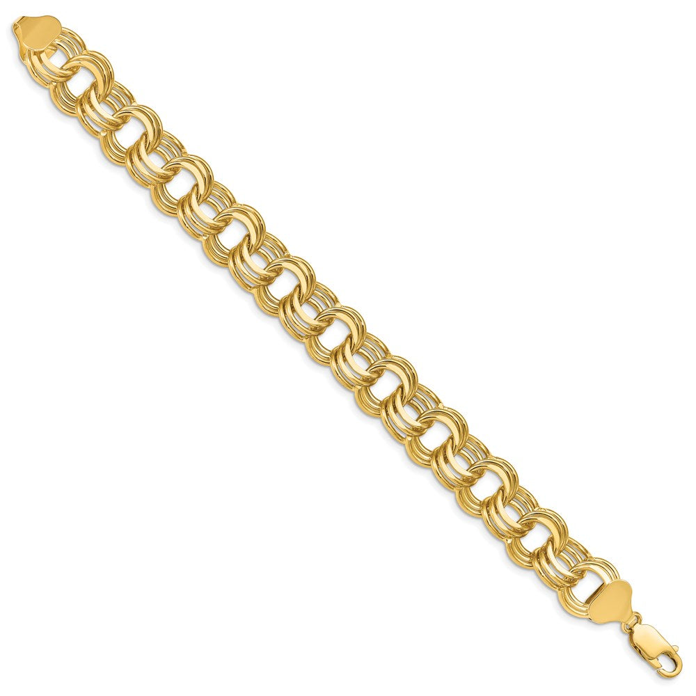 14k 14mm Solid Triple Link 8.5 inch Charm Bracelet