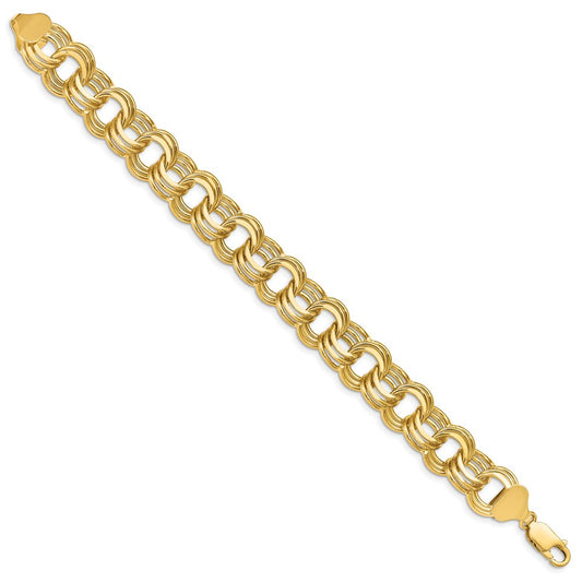 14k 14mm Solid Triple Link 8.5 inch Charm Bracelet
