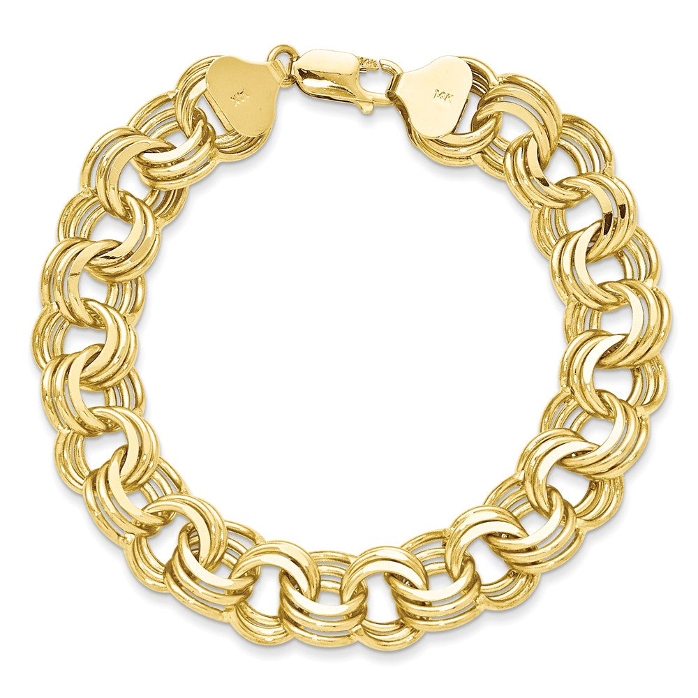 14k 14mm Solid Triple Link 8.5 inch Charm Bracelet