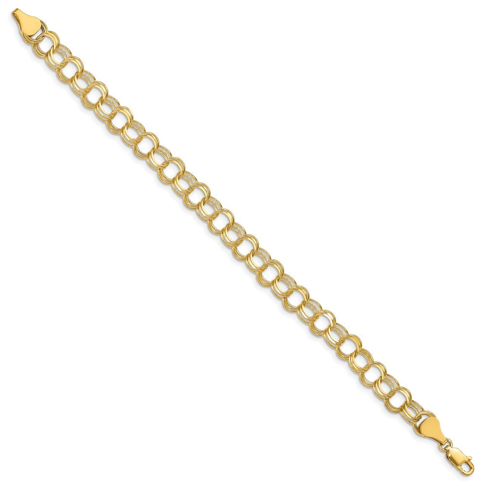 14k 7mm Solid Triple Link 8 inch Charm Bracelet