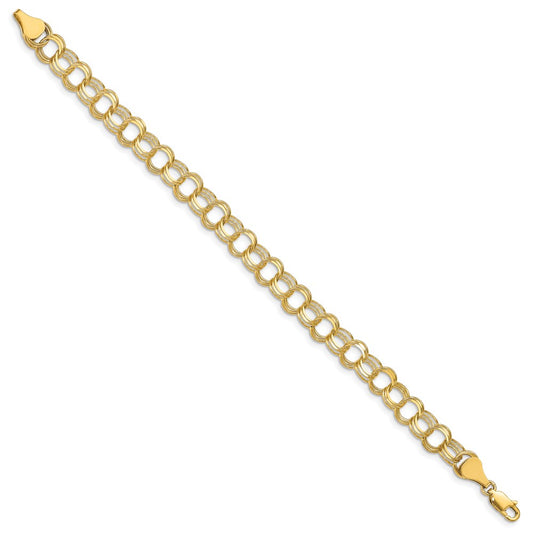 14k 7mm Solid Triple Link 8 inch Charm Bracelet